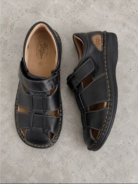 Portofino Black Leather Fisherman Sandals Comfort Walking Shoes EU 42 Adjustable